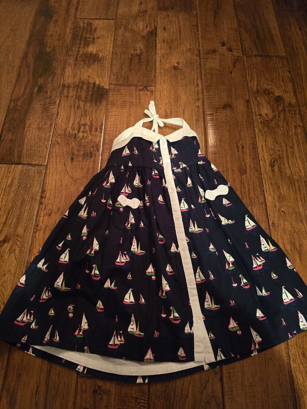 Janie & Jack Sail Away -Navy Sailboat Halter Dress with Cream Trim